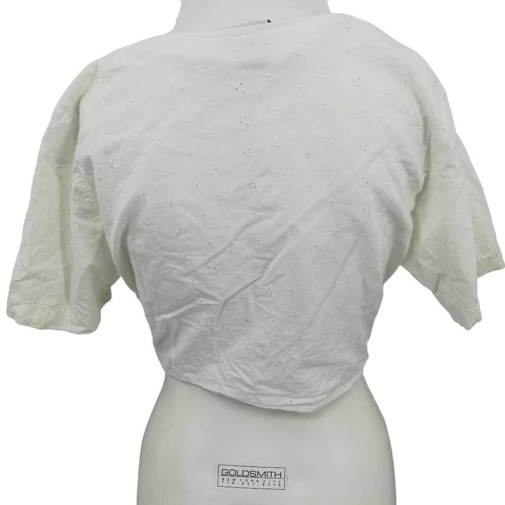 Vintage Stefano Cropped Eyelet Lace Tie Front Short Sleeve Blouse Size M Top 90s - Picture 5 of 11